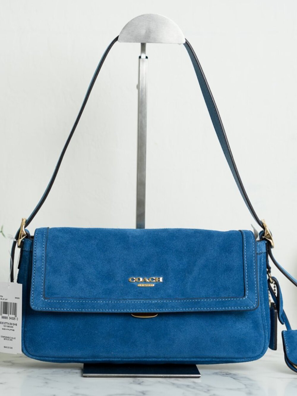 Coach CFP54 Etta Small Flap Shoulder Bag Crossbody In Suede/Gold/Blue Jay NWT